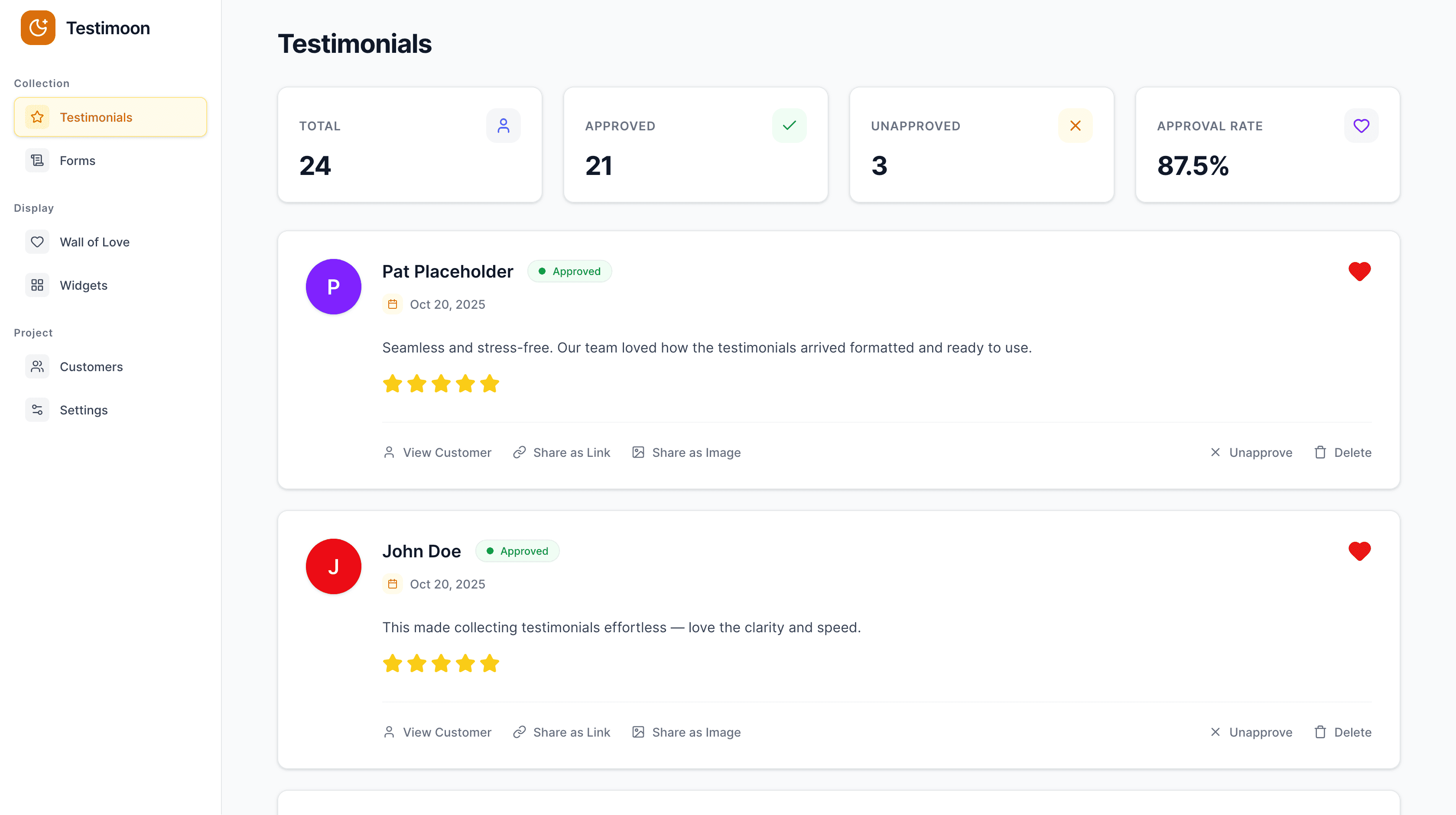 Testimonial platform preview